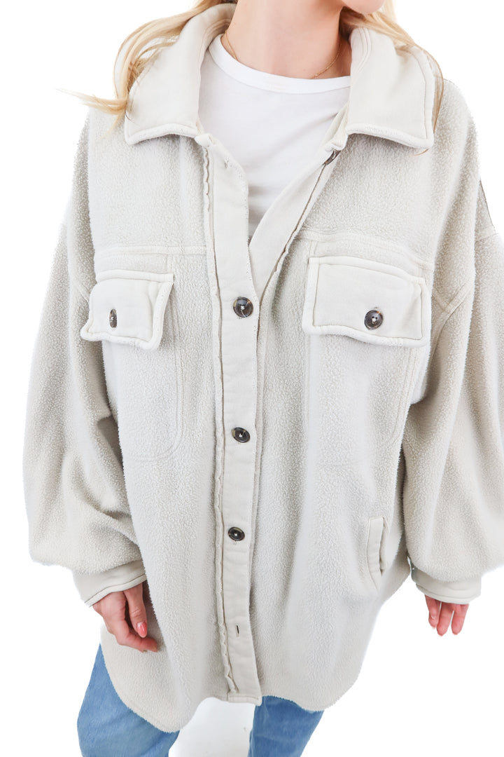 Free People greige fleece shacket (L)