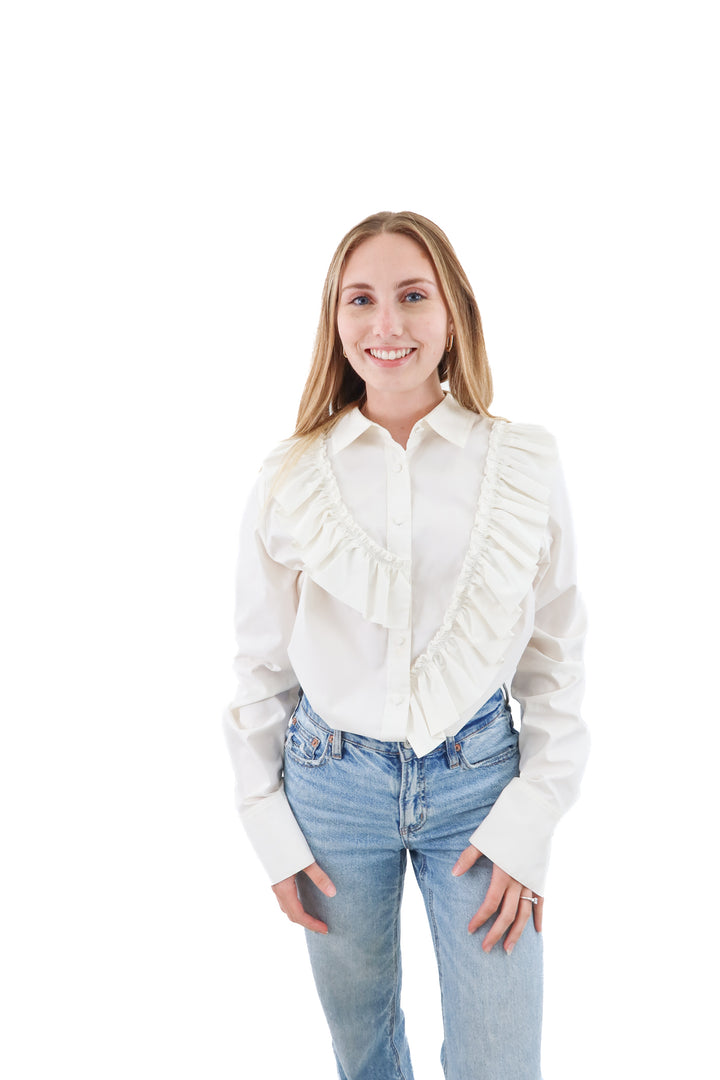 adeam white ruffle top (m)