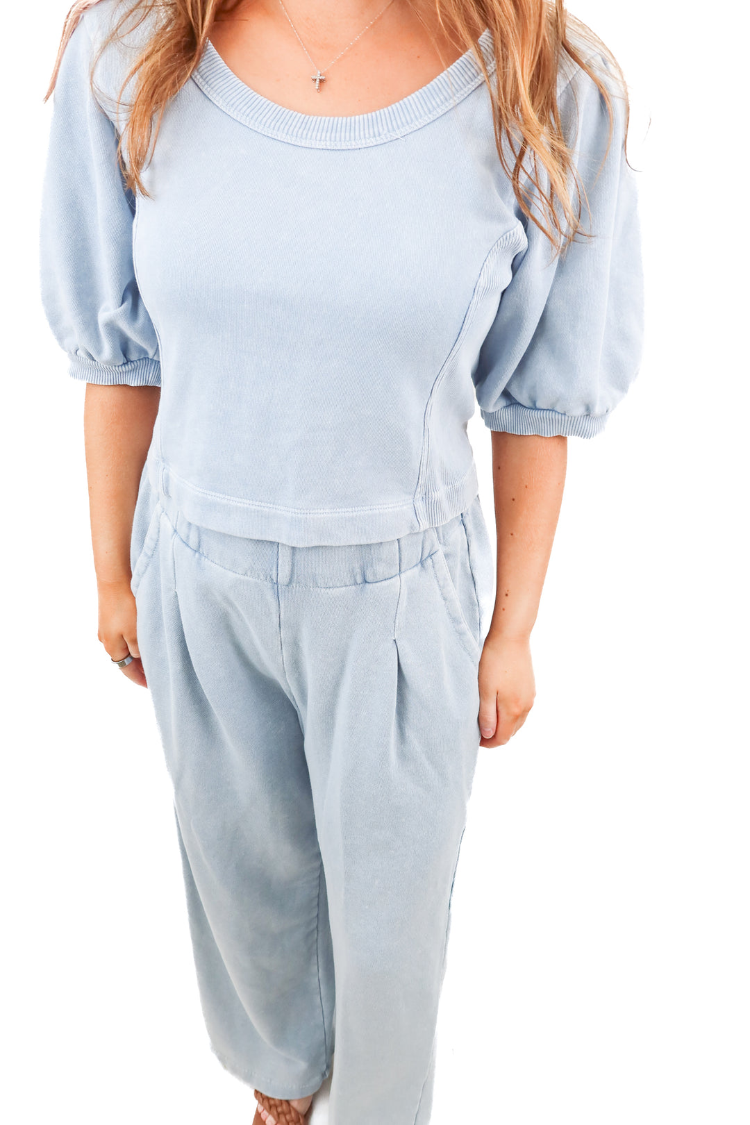 aerie blue puff sleeve sweat set (s)