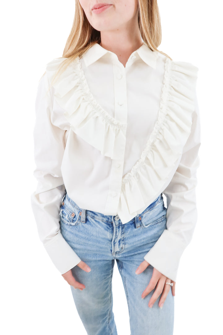 adeam white ruffle top (m)