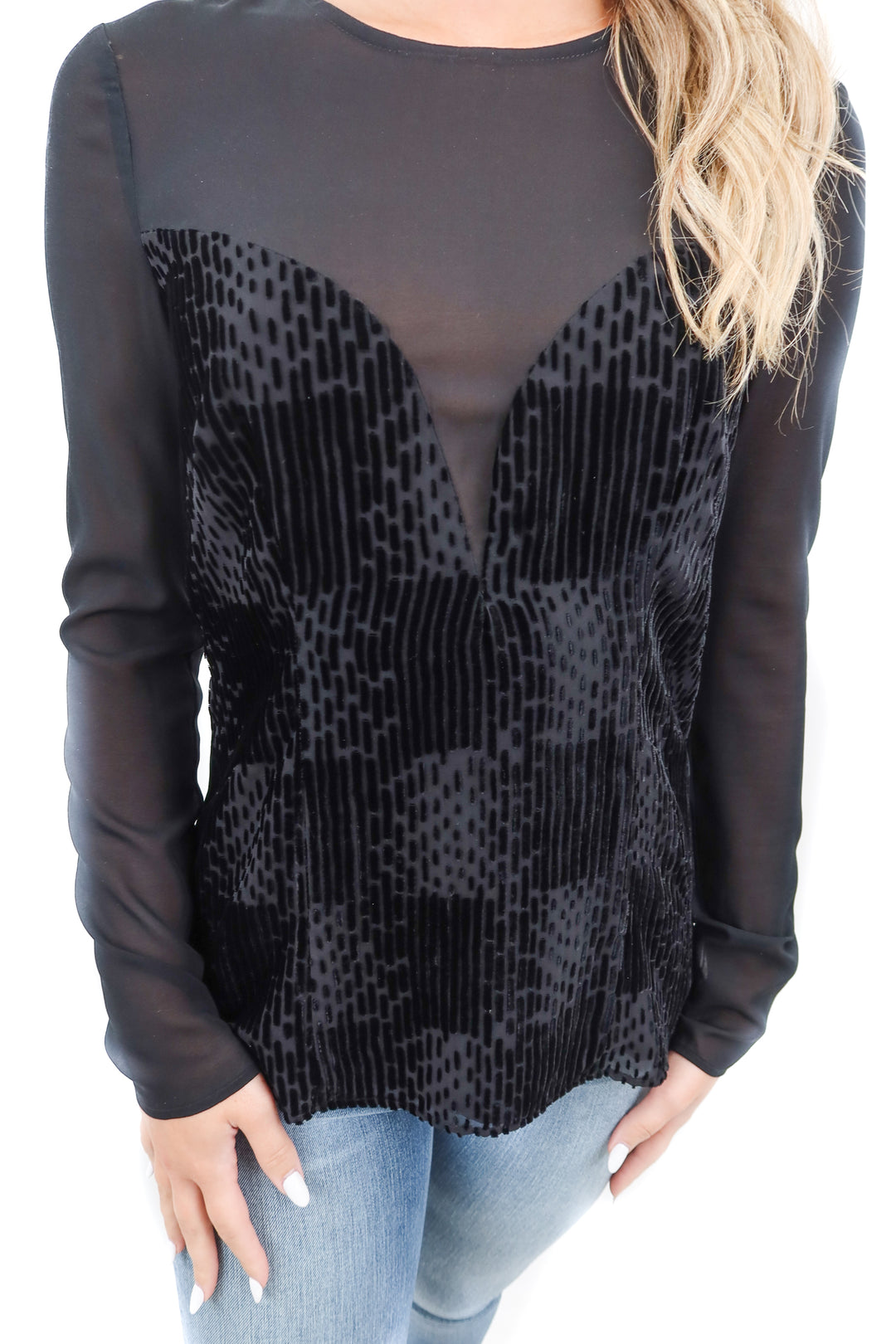 nanette lepore black crushed velvet top NWT (4; retail $278)