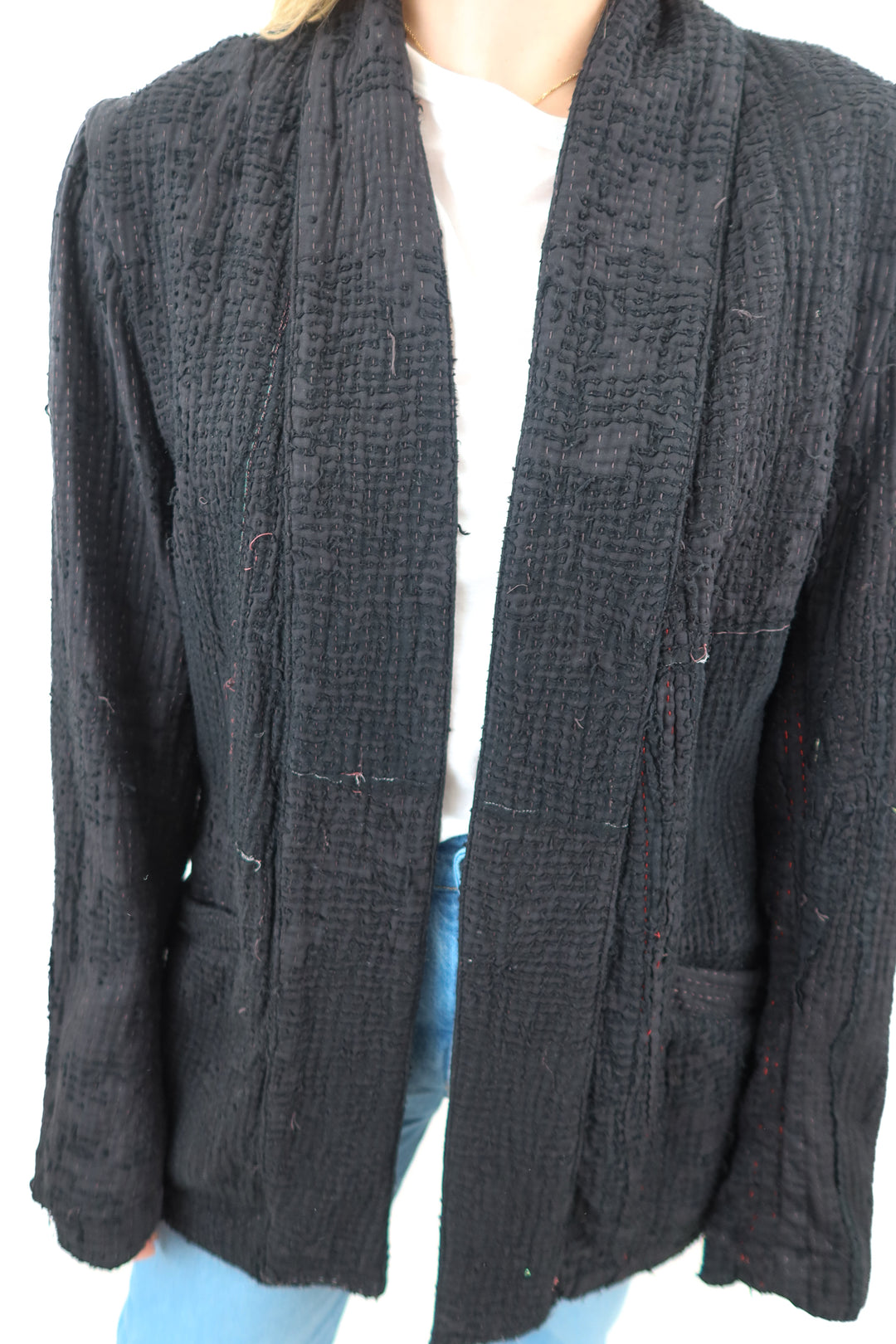 greg lauren black stitched cardigan (1; retail $2,418)