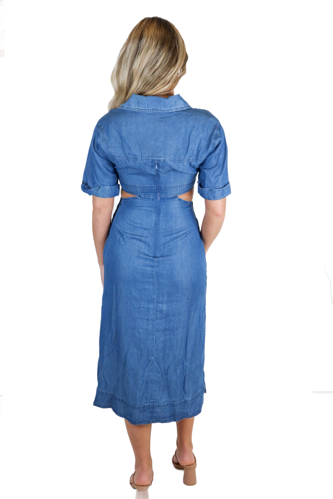 SOLD: Travis Mathew Chambray Side Cutout Midi Dress NWT (XS; retail $159.95)