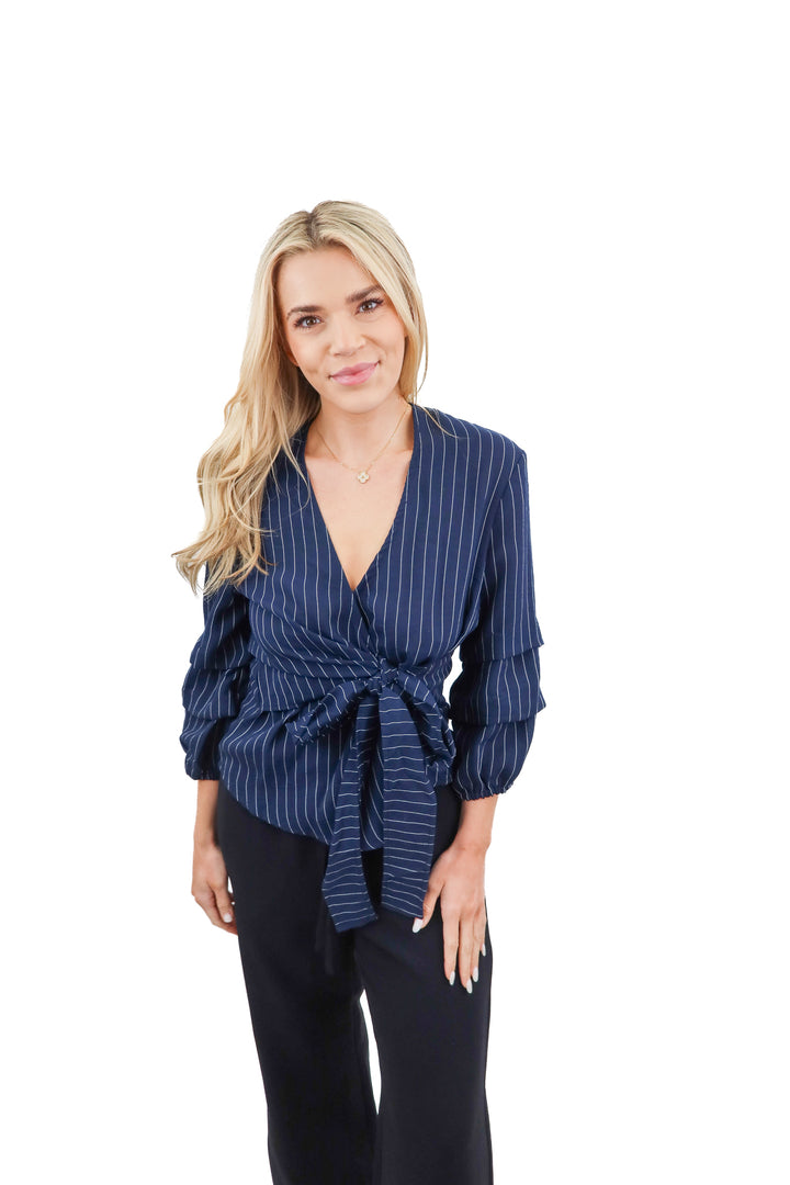 mpc navy striped blouse (xs)