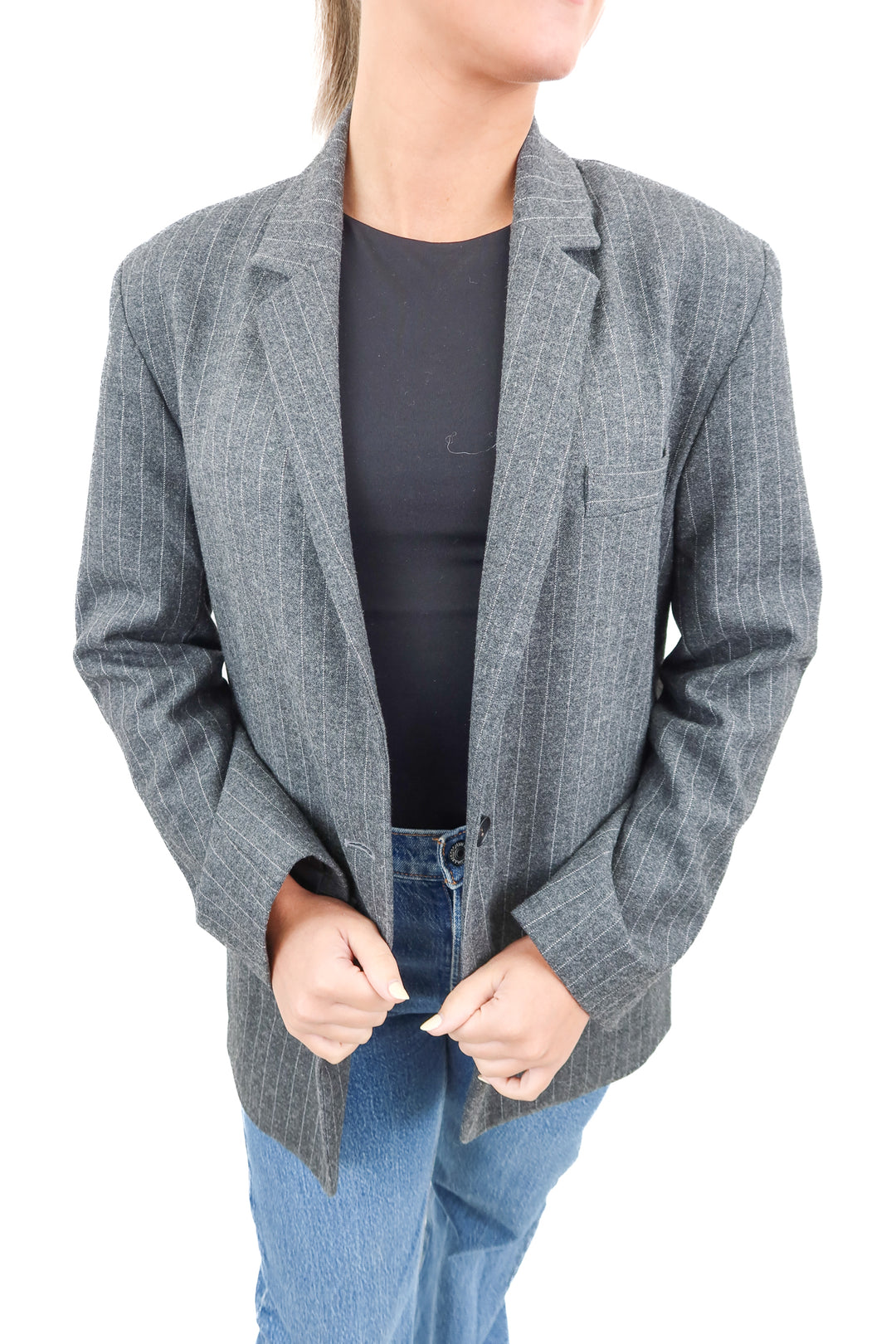 almina grey wool blazer (s; retail $228)