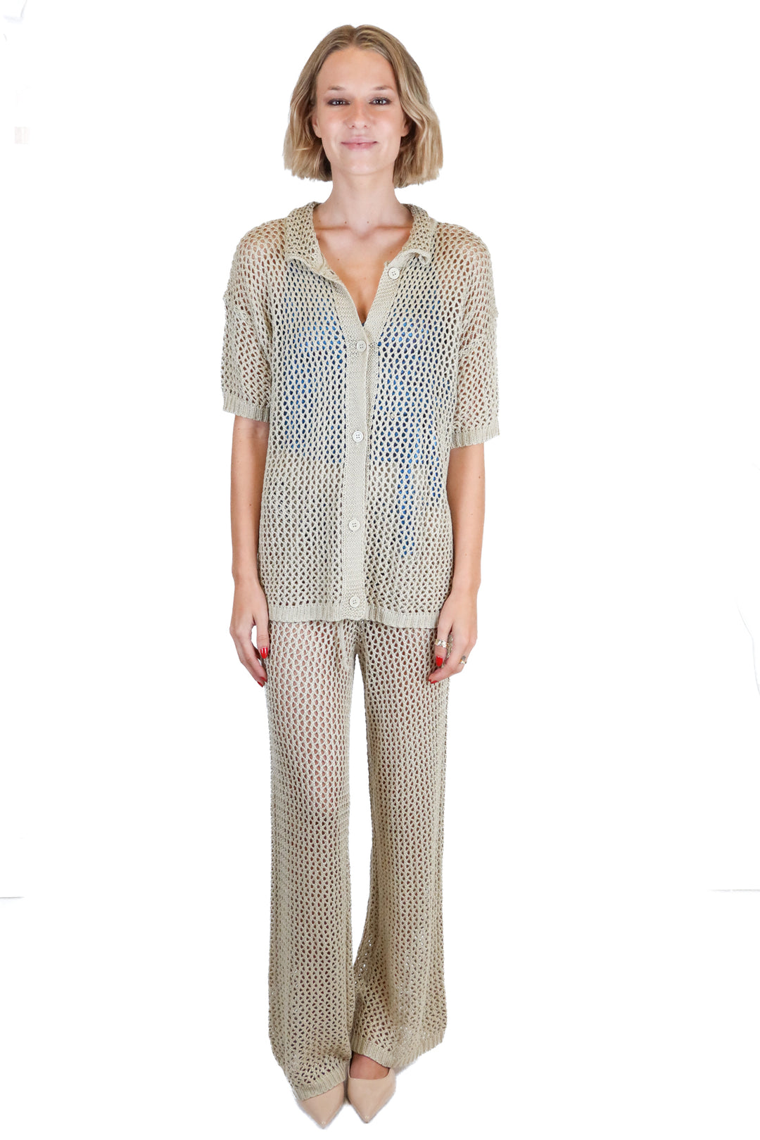 Taupe Open Knit Top & Pants (S)
