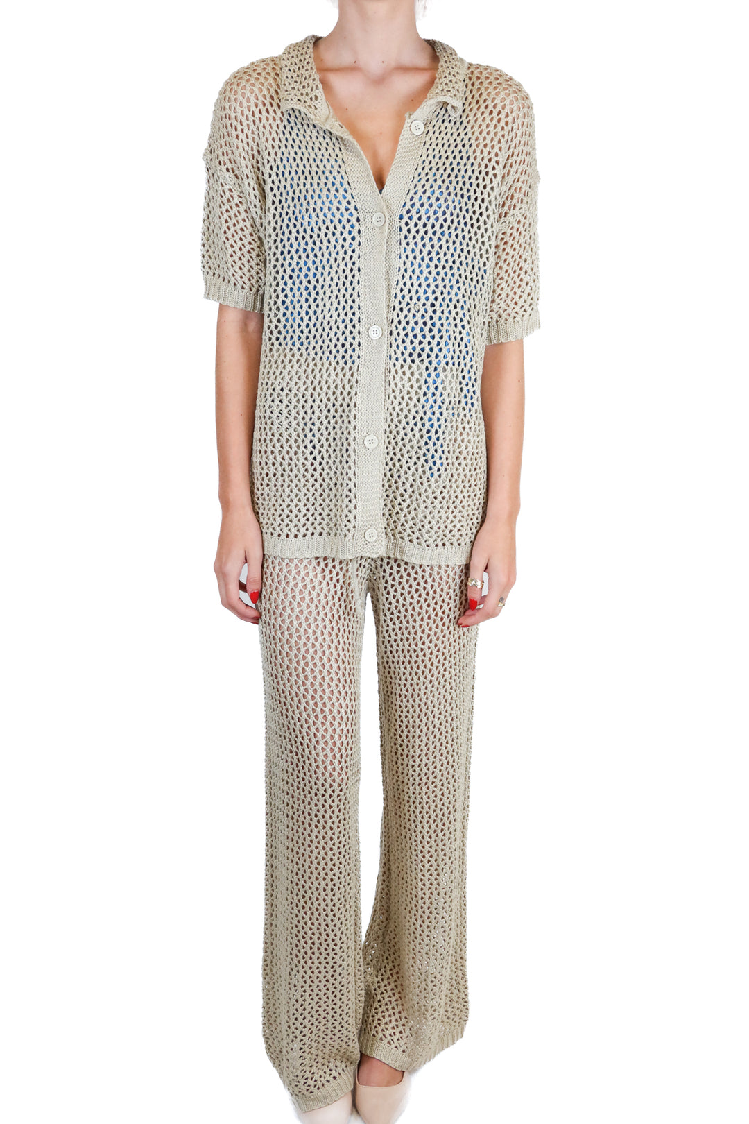 Taupe Open Knit Top & Pants (S)