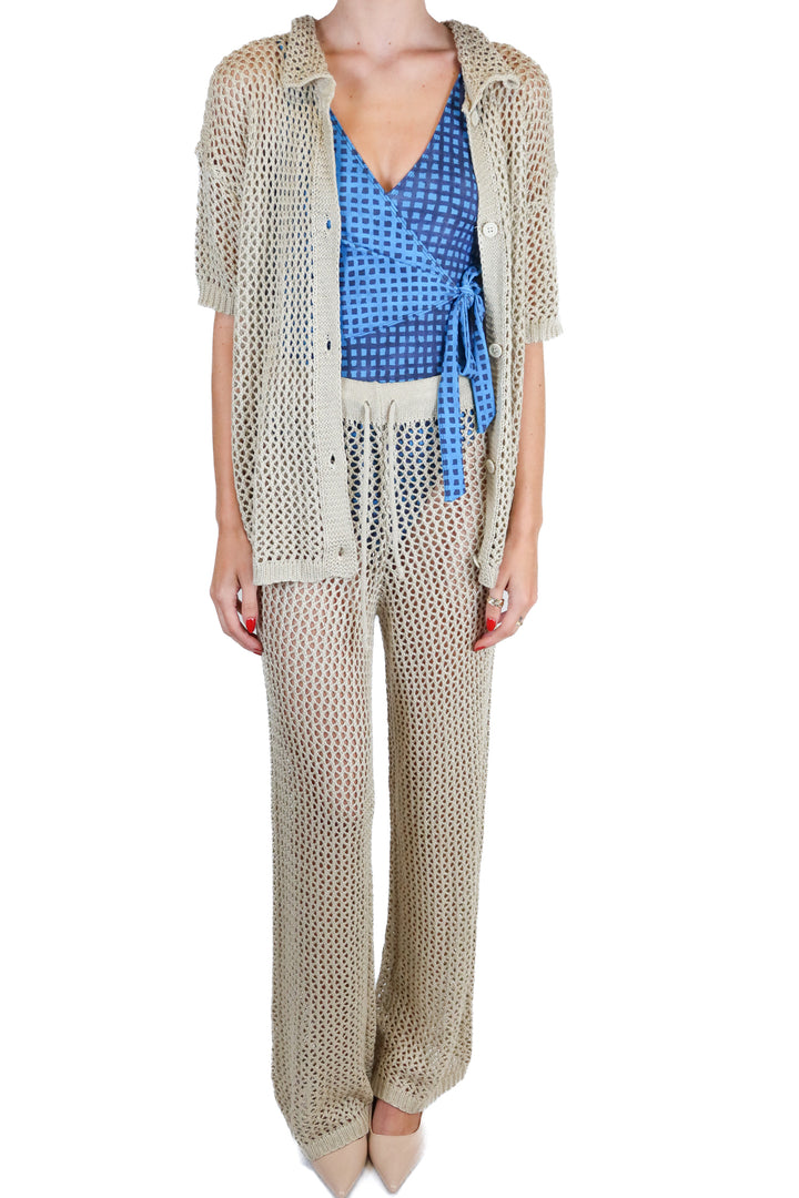 Taupe Open Knit Top & Pants (S)