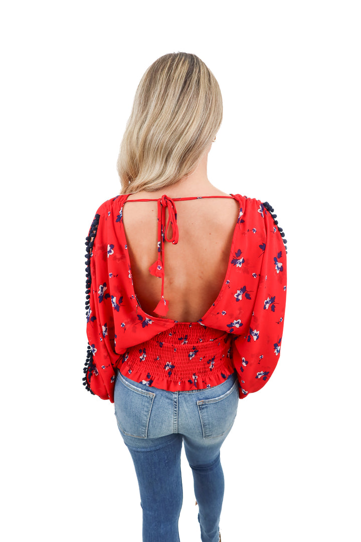Misa red floral top (S)