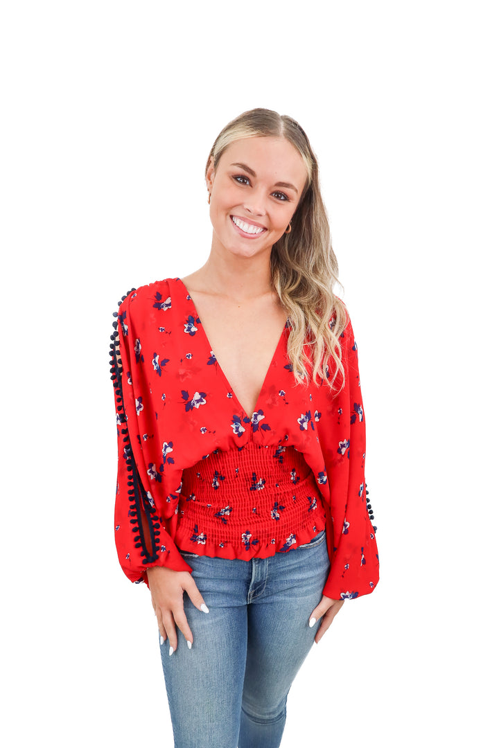 Misa red floral top (S)