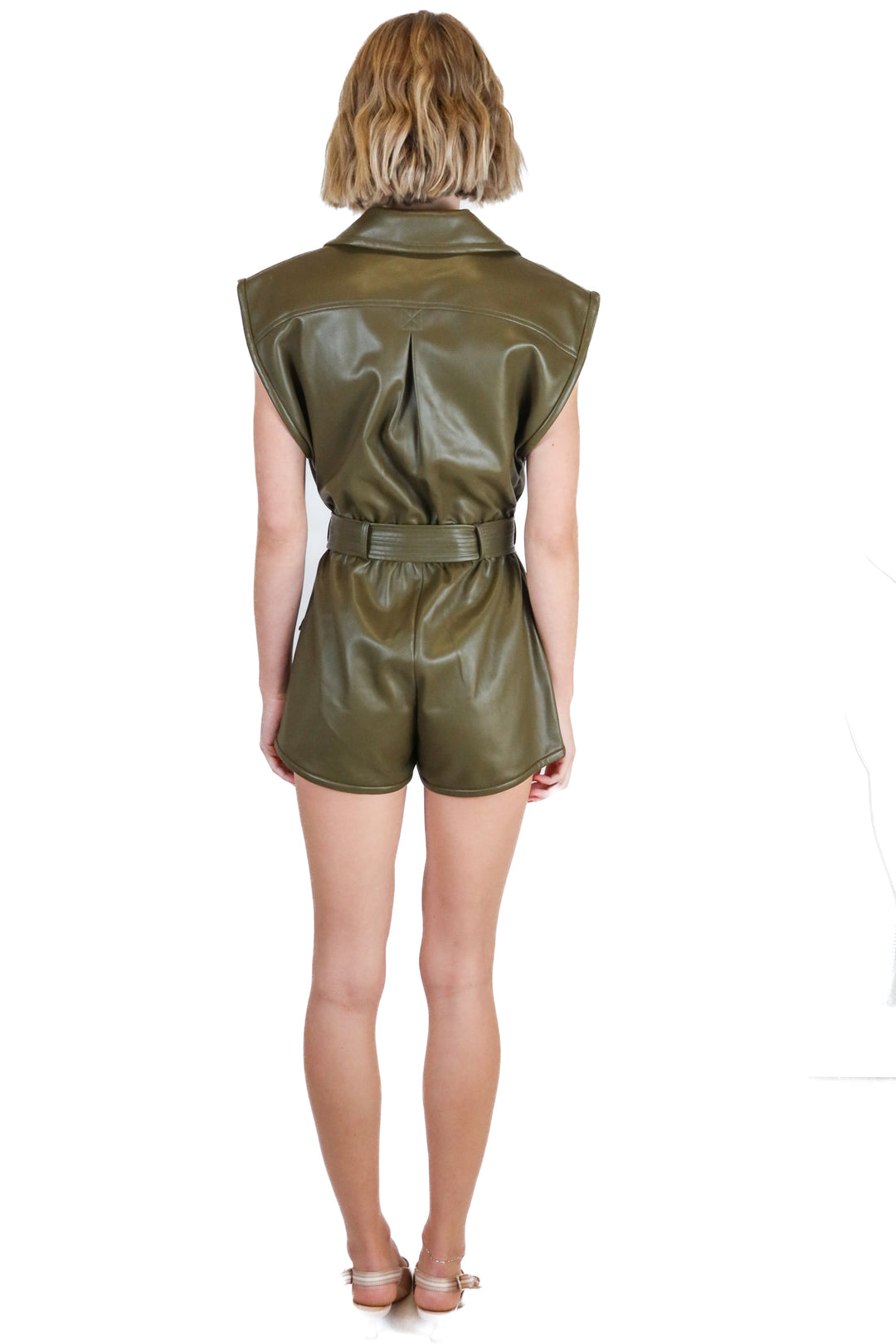 Saylor olive green vegan leather romper NWT (XS; retail $297)