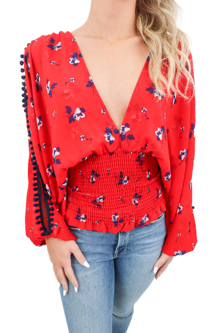 Misa red floral top (S)