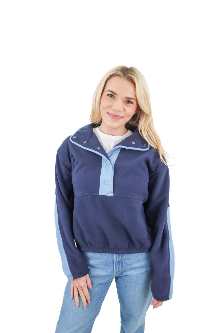 athleta blue sherpa pullover (s; retail $139)