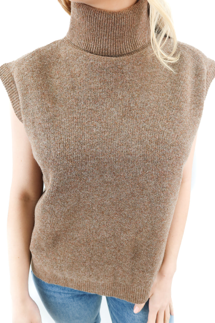 WAYF brown turtleneck sleeveless sweater NWT (S; retail $85)