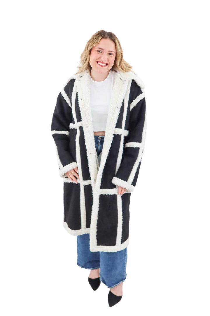 pretty little thing (plus) black and white coat (12; retail $112)