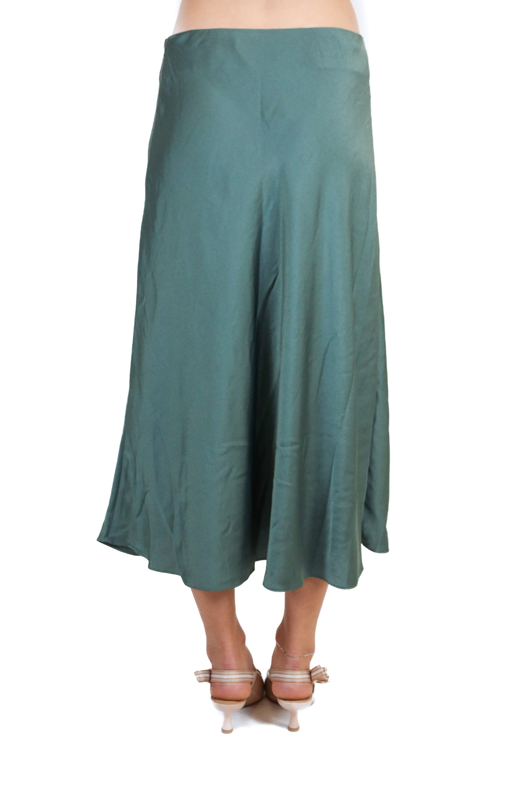 ba&sh Forrest Green Satin Midi Skirt (1/S; retail $320)