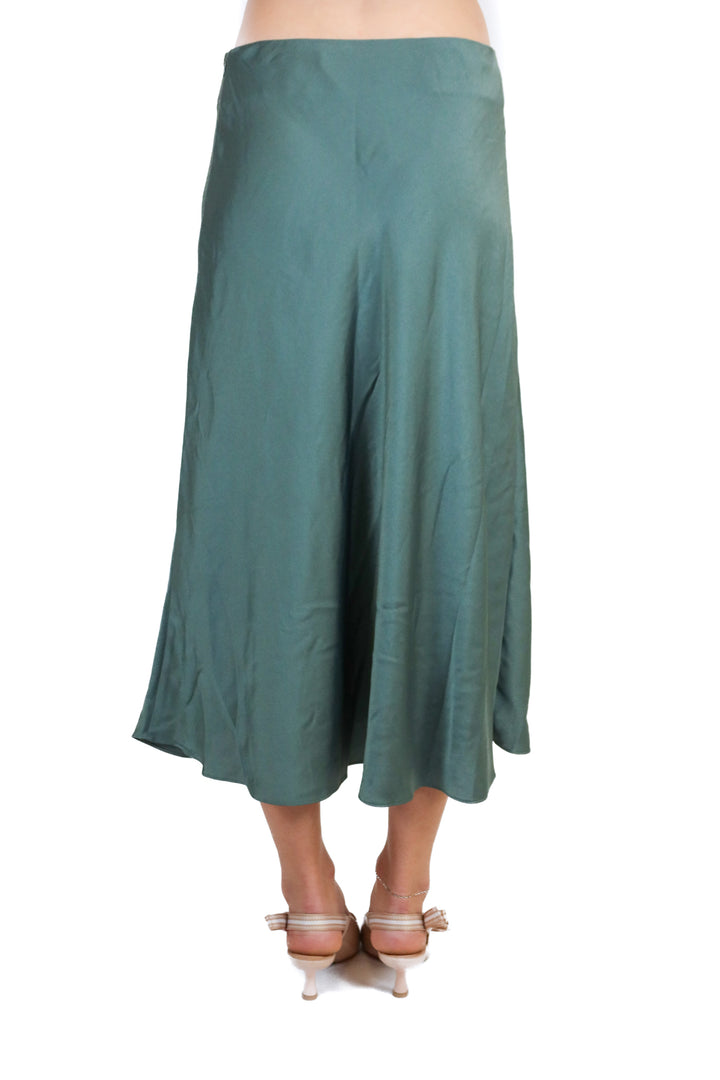 ba&sh Forrest Green Satin Midi Skirt (1/S; retail $320)