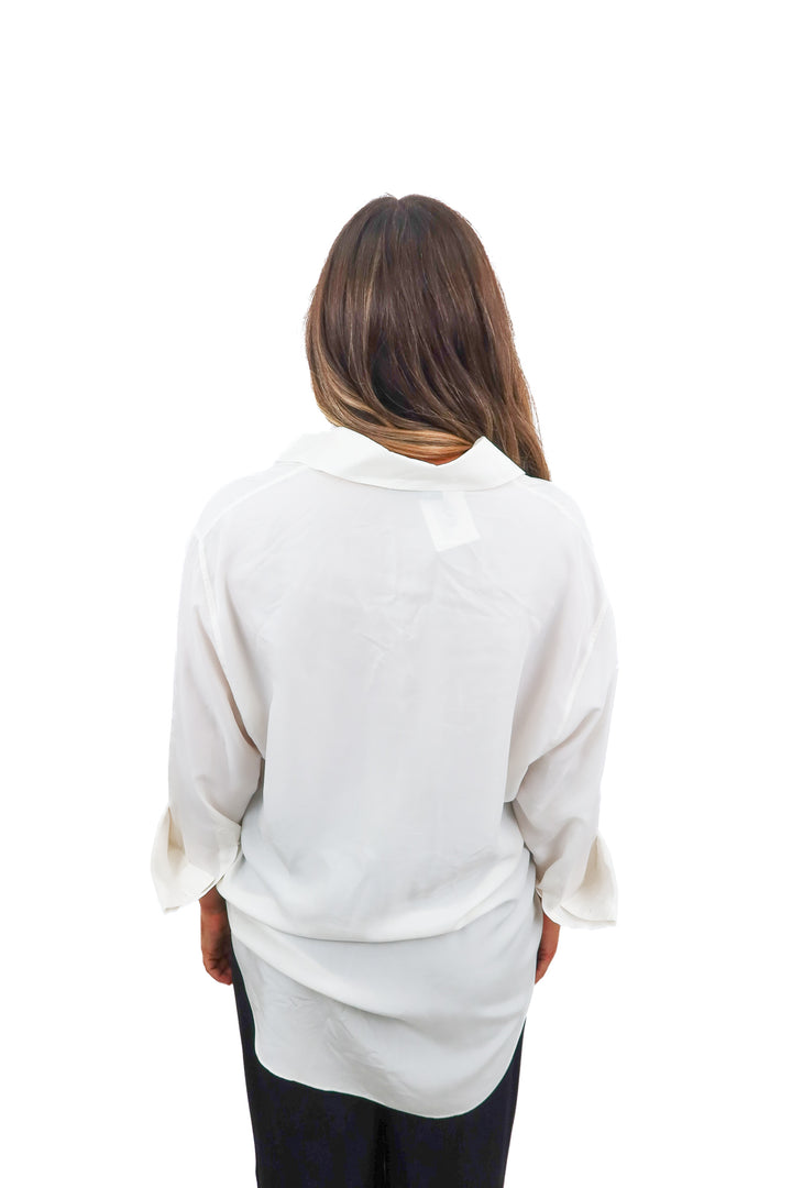 zara white satin button up top (xs)