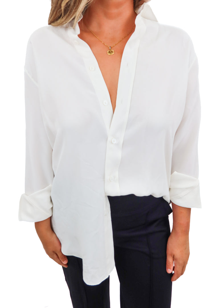 zara white satin button up top (xs)