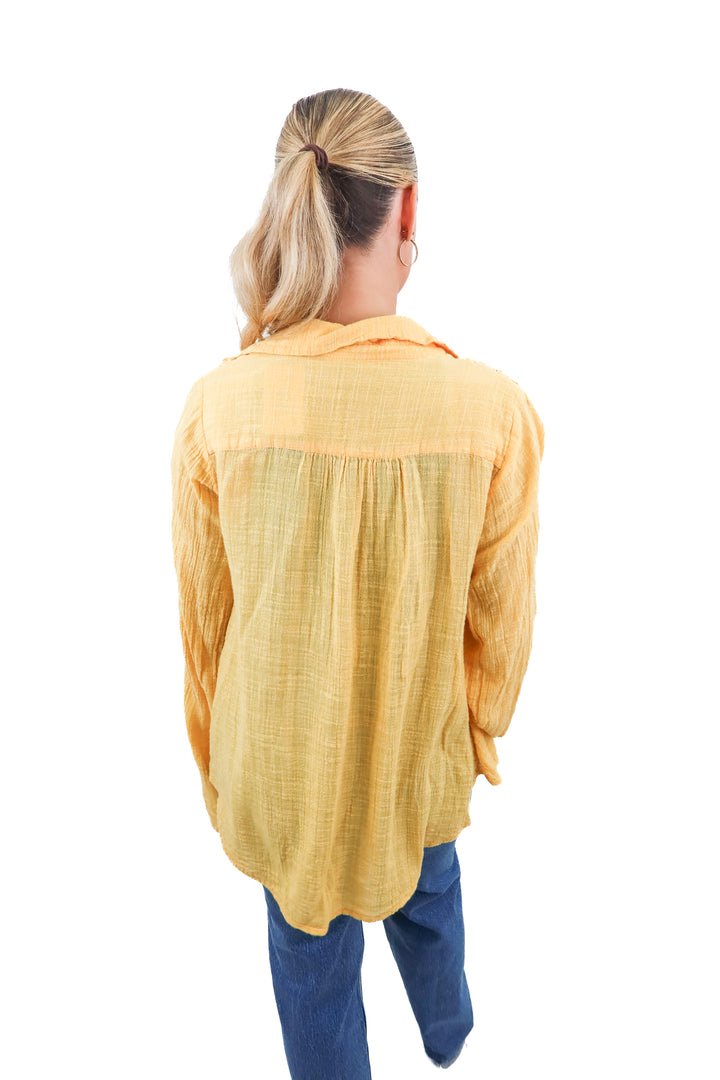 free people orange crochet button up (s)