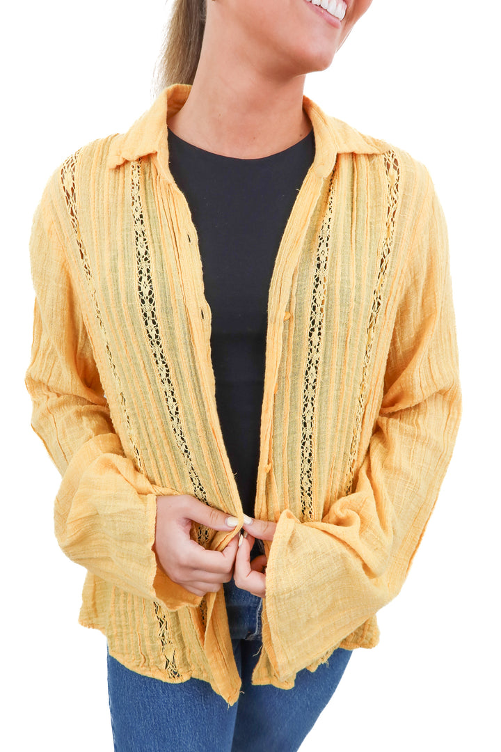 free people orange crochet button up (s)