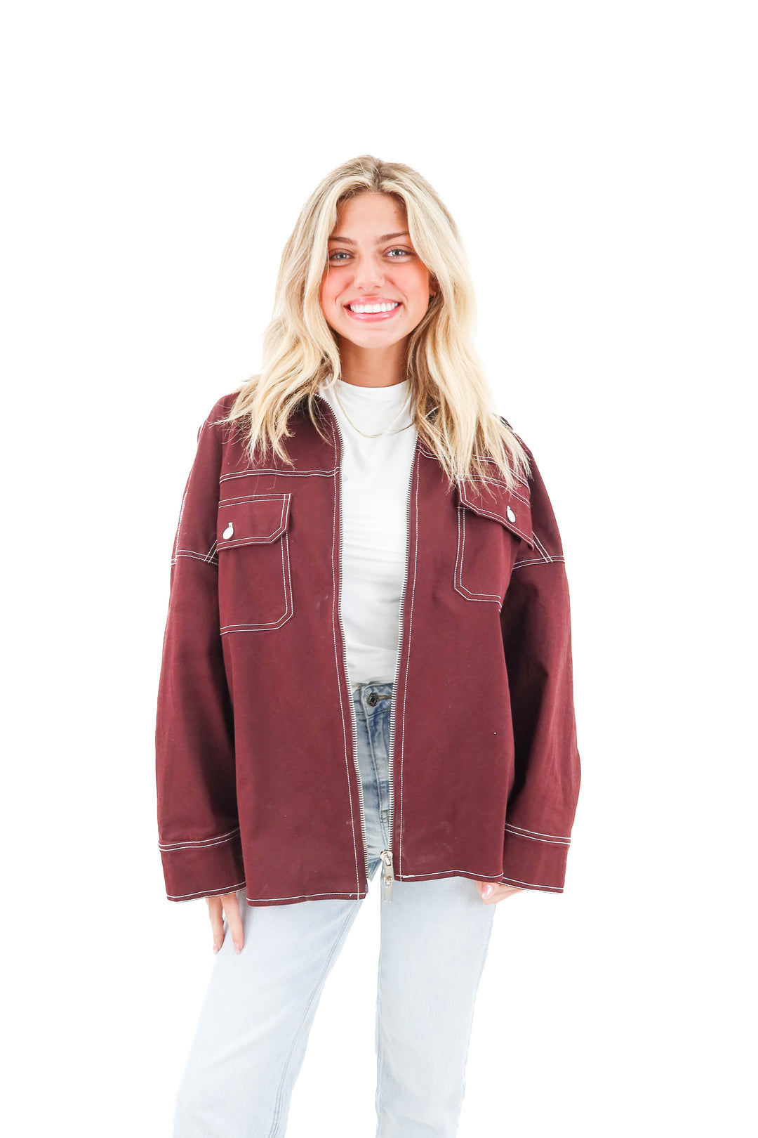 by.DYLN maroon zip jacket (s; retail $150)
