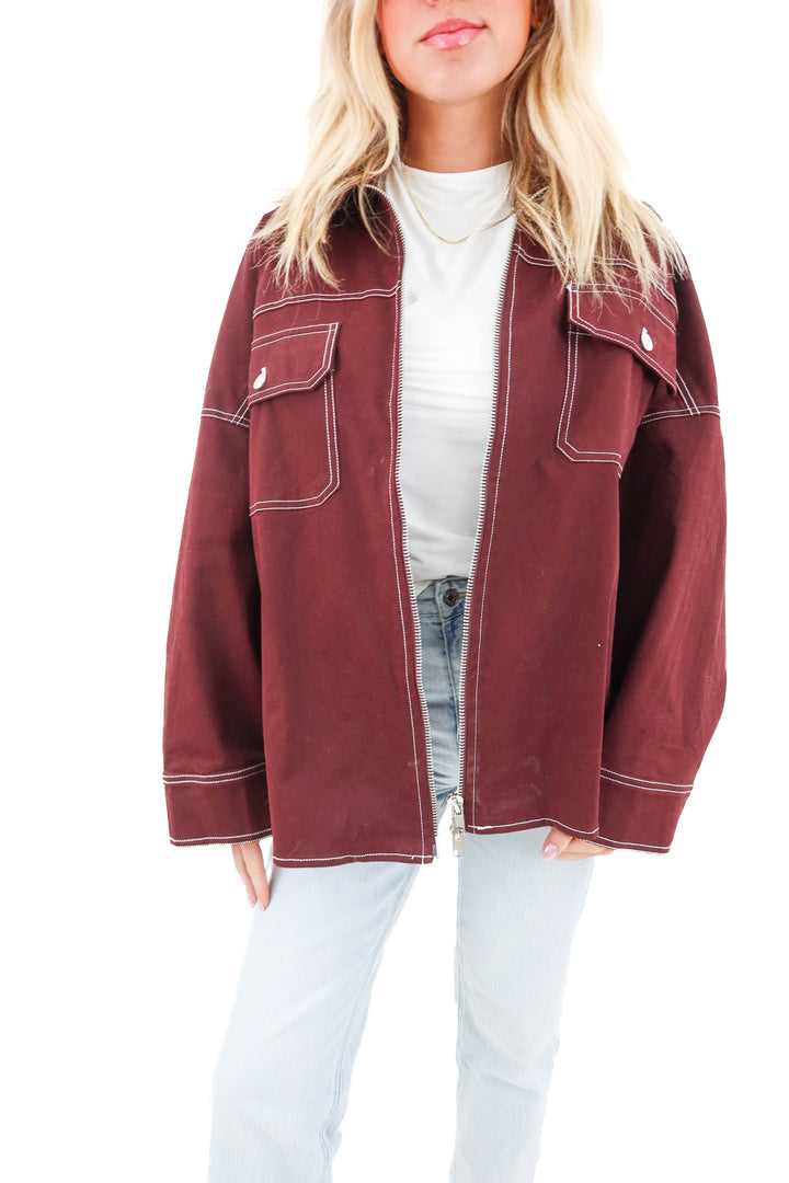 by.DYLN maroon zip jacket (s; retail $150)