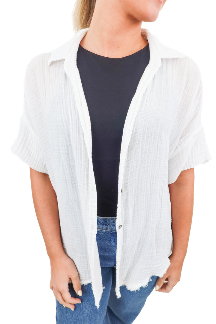 Michael Stars white double gauze short sleeve blouse (S)