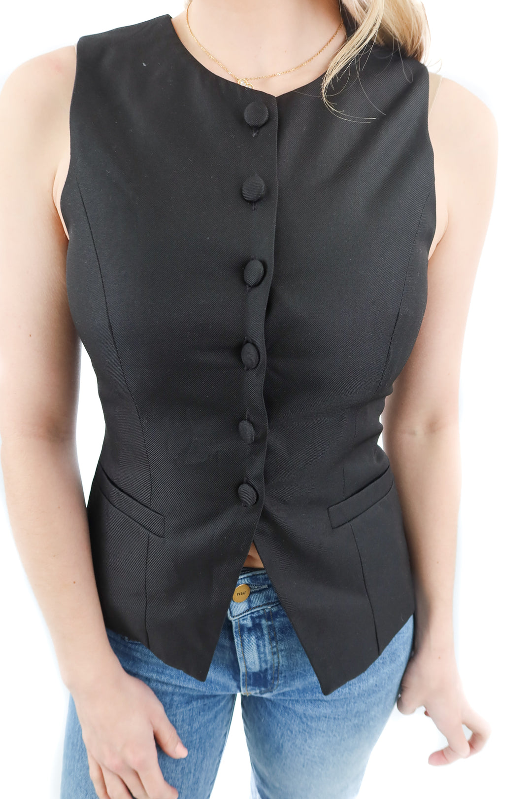 WAYF black button up vest NWT (XS; retail $75)