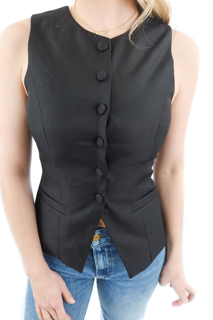 WAYF black button up vest NWT (XS; retail $75)