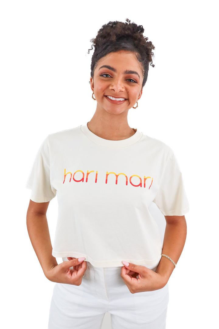 hari mari cream cropped tee (M; retail $40)