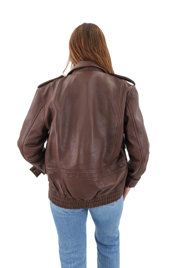 understated leather brown leather jacket (s; retail $542)