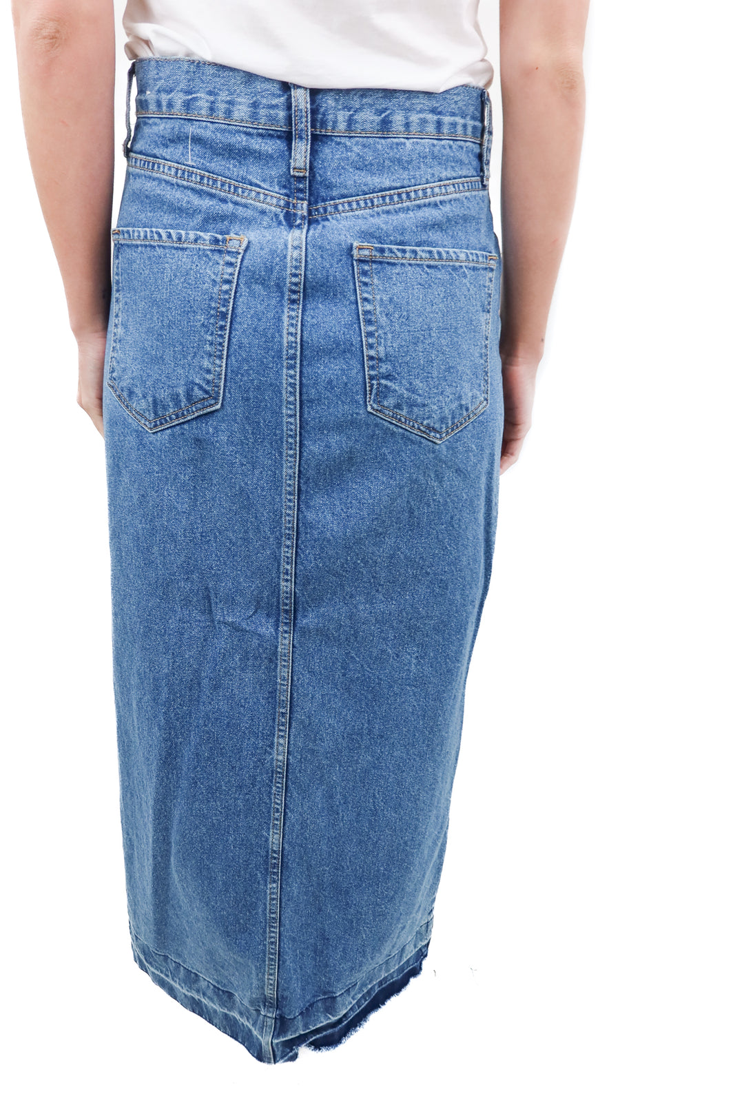 MNG medium wash maxi denim skirt (S)