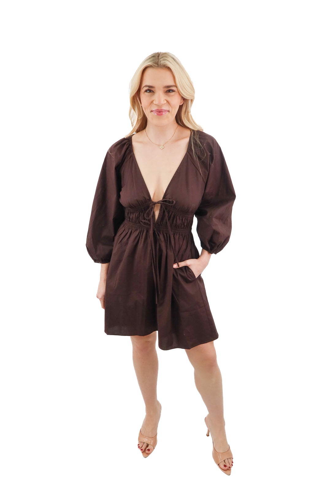 WAYF brown long sleeve dress NWT (XS; retail $138)