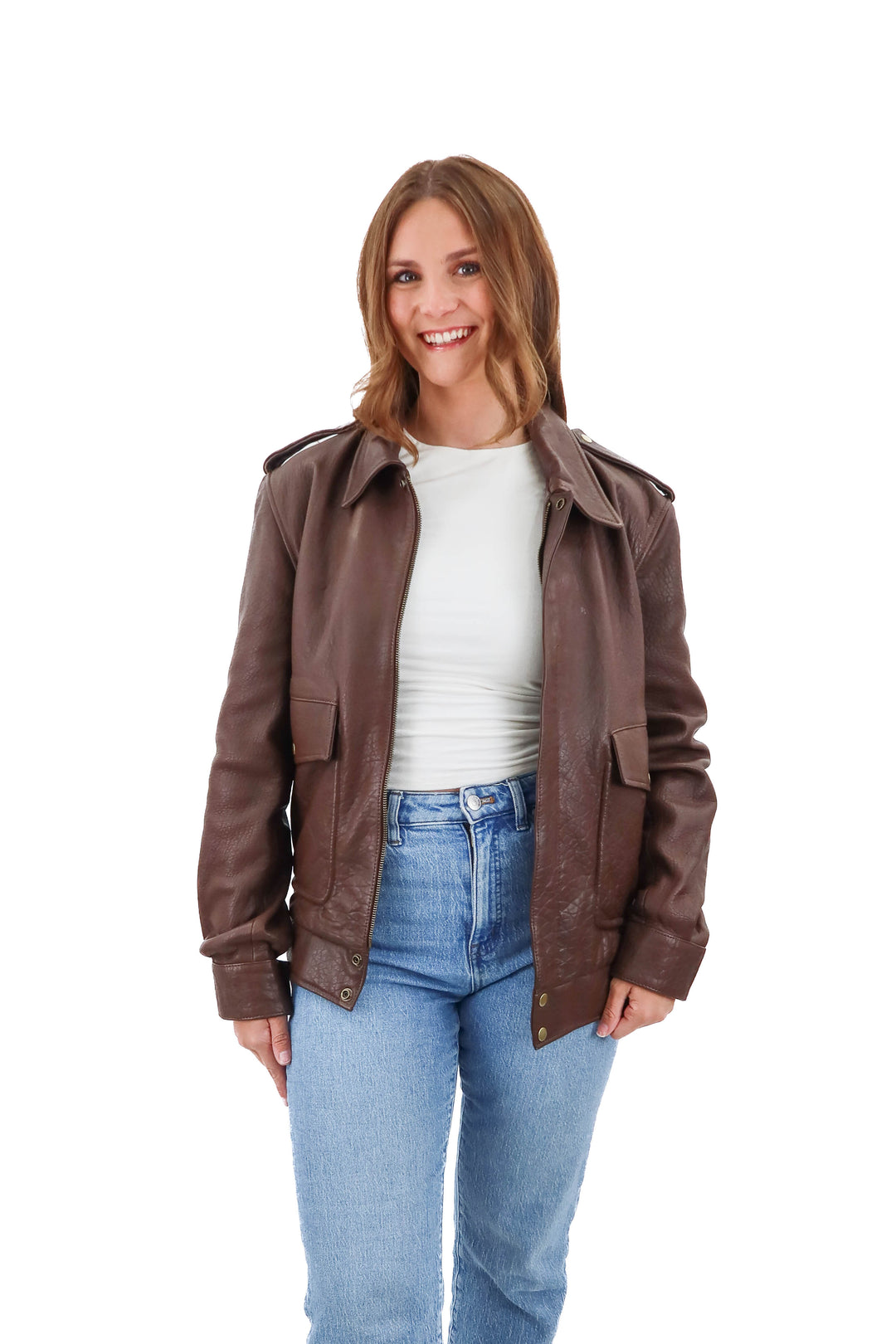 understated leather brown leather jacket (s; retail $542)