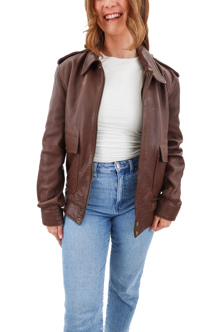 understated leather brown leather jacket (s; retail $542)