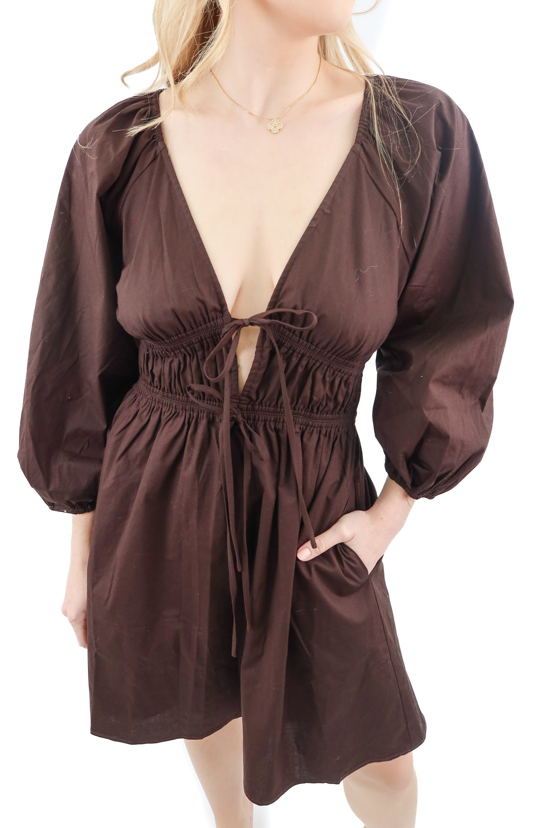 WAYF brown long sleeve dress NWT (XS; retail $138)