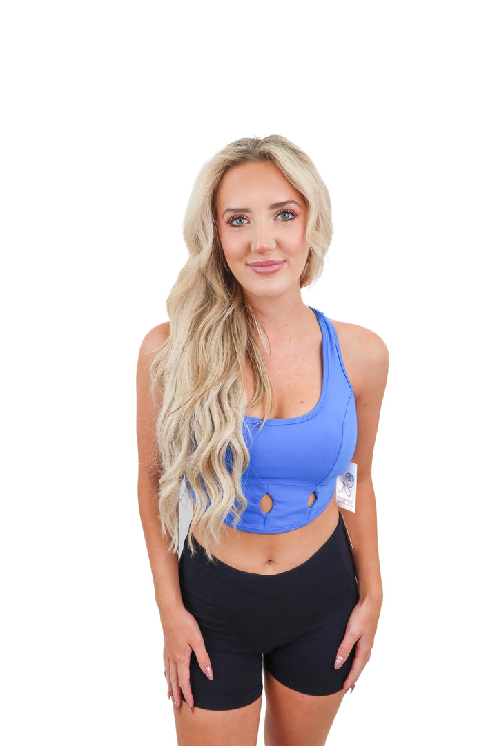 nina.b.roze blue sports bra NWT (L; retail $62)