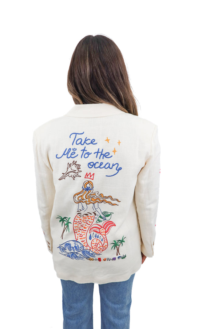 me369 fun stitched cream blazer (m; retail $495)