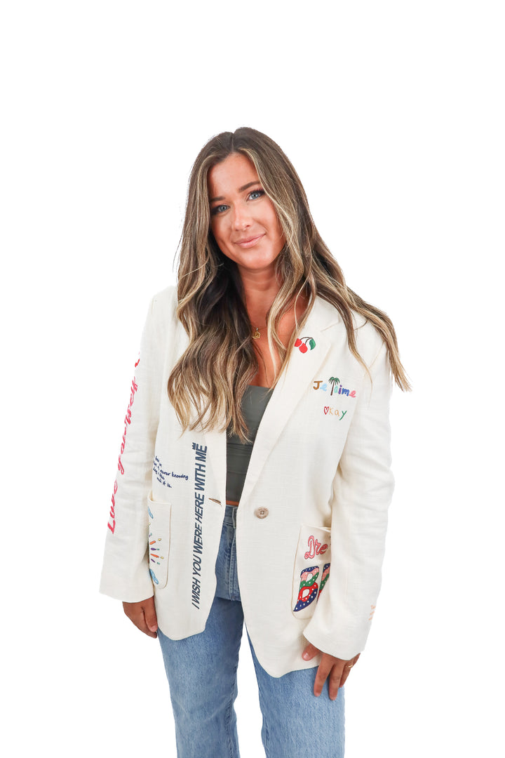 me369 fun stitched cream blazer (m; retail $495)