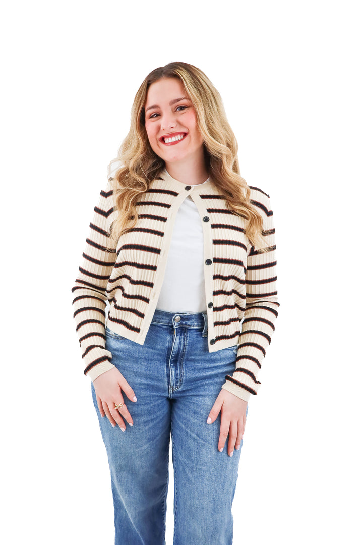 alloy apparel cream striped cardigan (l; retail $49)