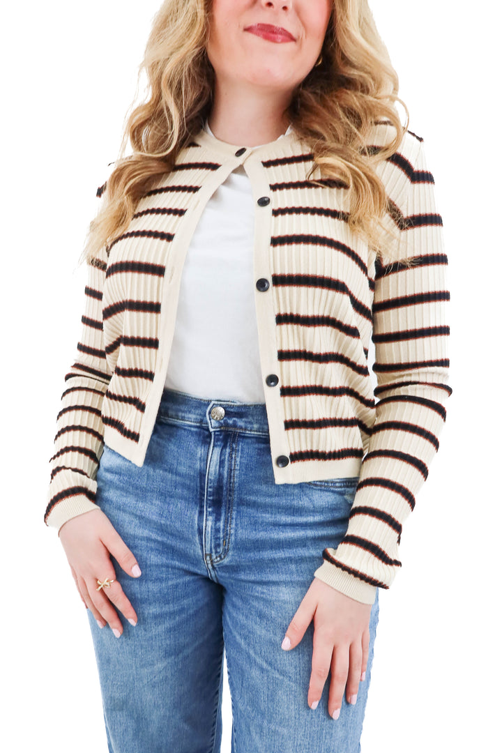 alloy apparel cream striped cardigan (l; retail $49)