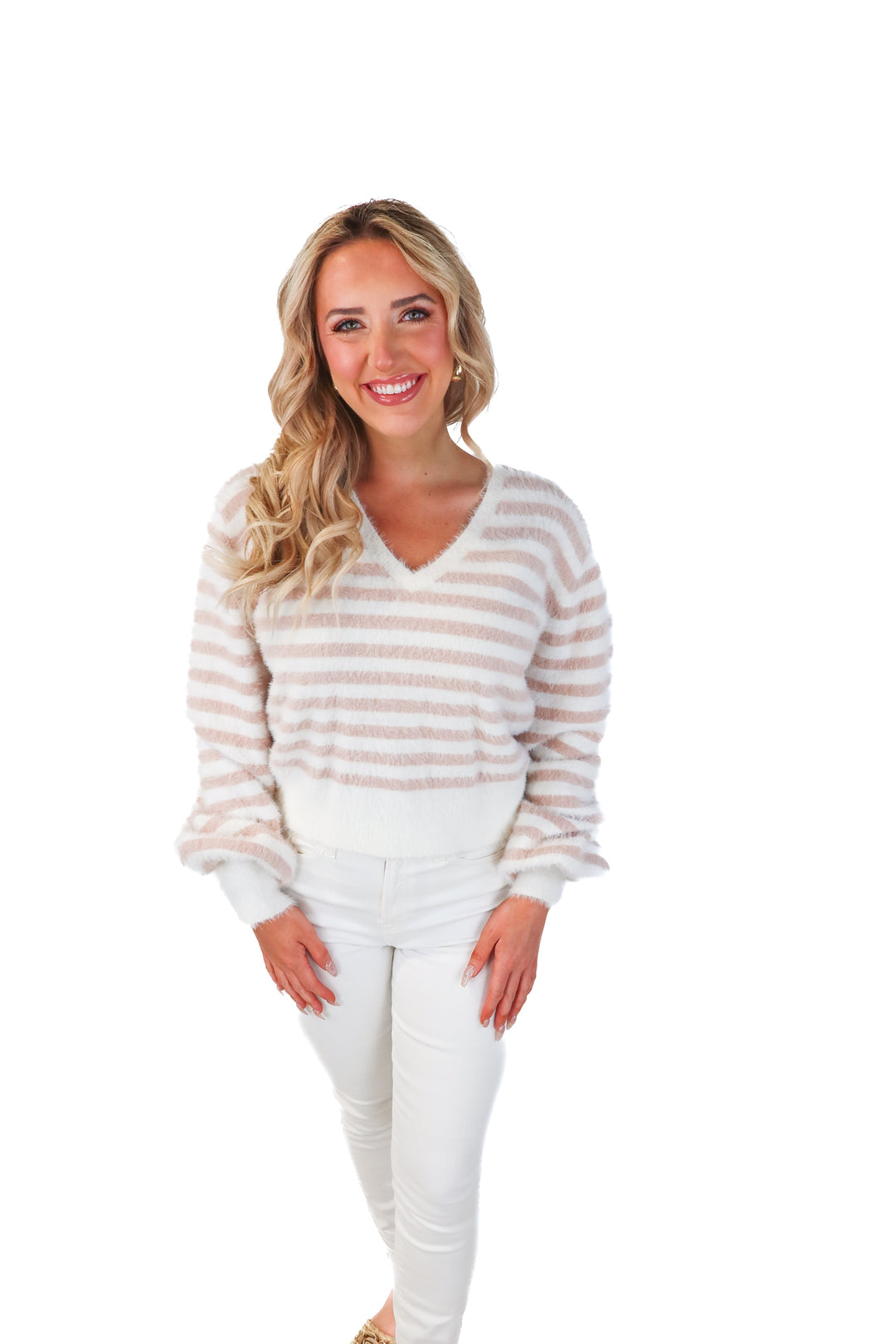 c/meo collective pink/white stripe sweater NWT (s; retails $168)