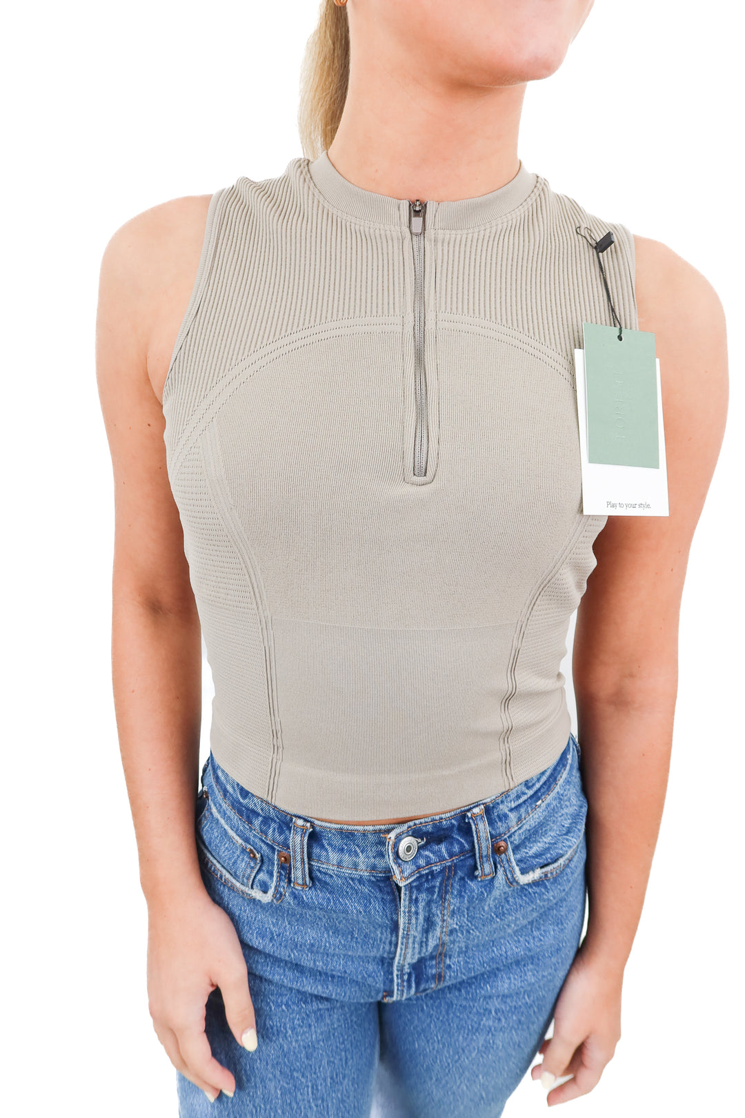 Forete taupe active top NWT (XS; retail $50)