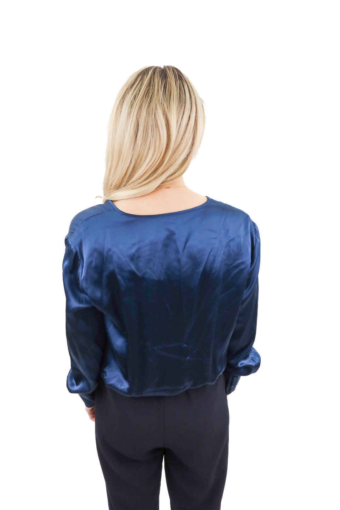 cami blue silk deep v blouse bodysuit (s)