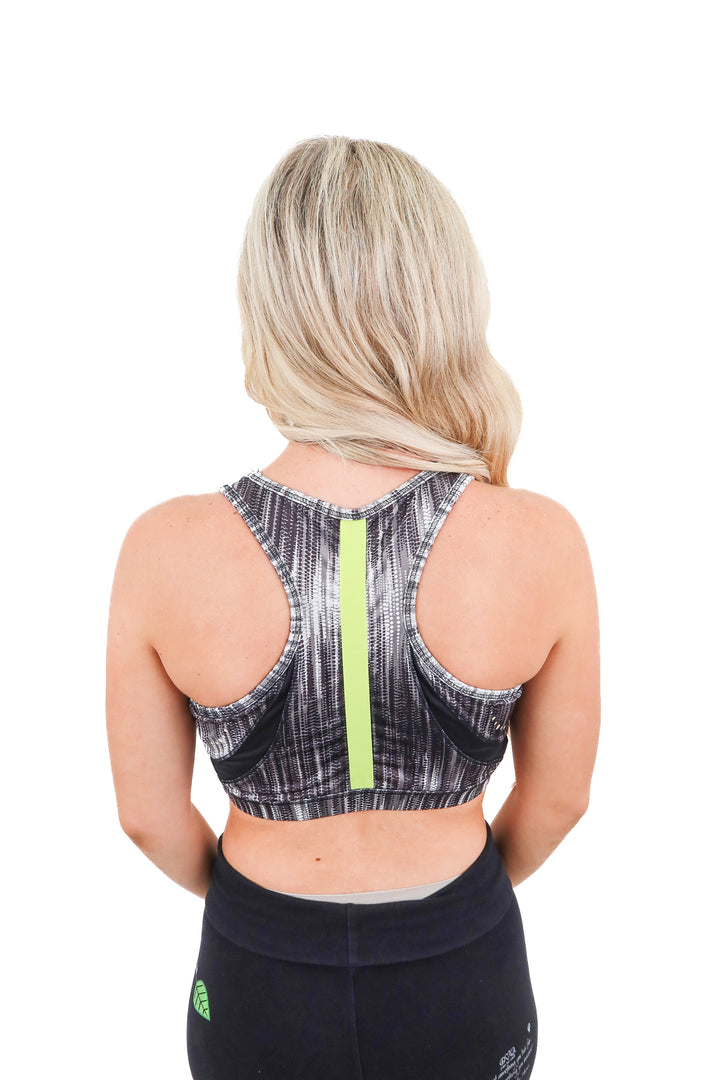 brown/black printed sports bra (L)