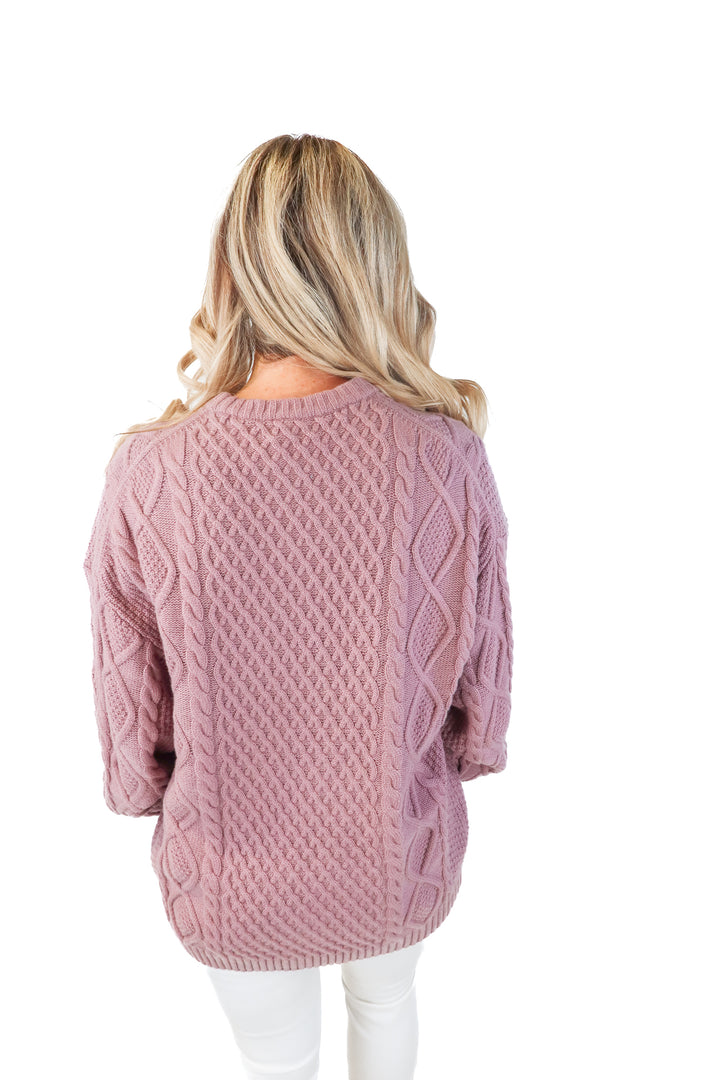 sunday best purple cable knit sweater NWT (M; retail $128)