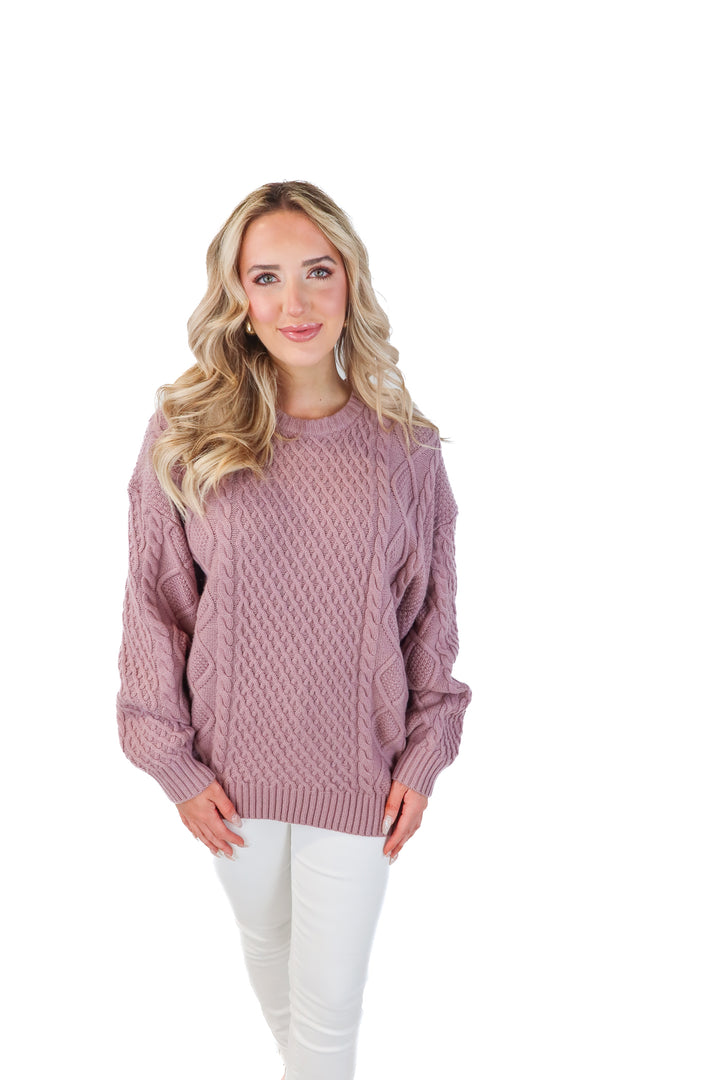 sunday best purple cable knit sweater NWT (M; retail $128)