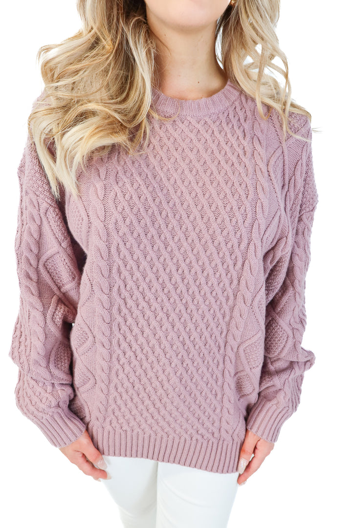 sunday best purple cable knit sweater NWT (M; retail $128)