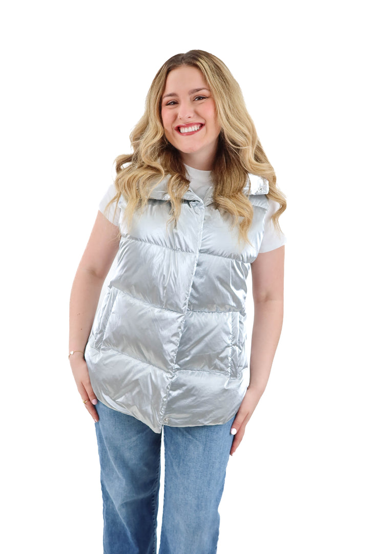 athleta silver metallic vest (xl)